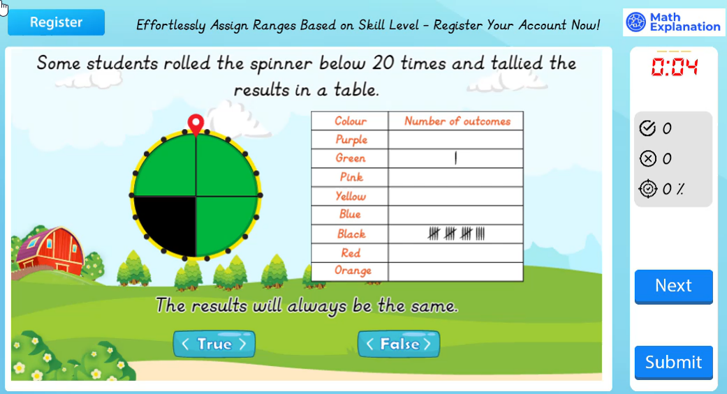 Math Explanation | Tallying outcomes - Engaging Primary Maths Software