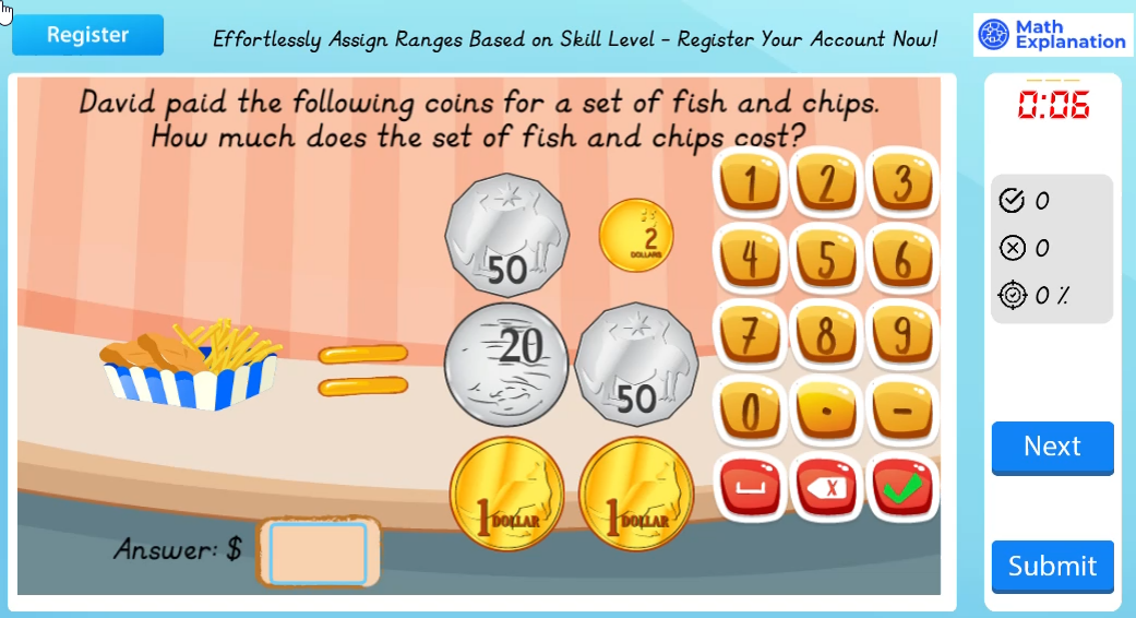 Math Explanation | Counting coins - Engaging Primary Maths Software