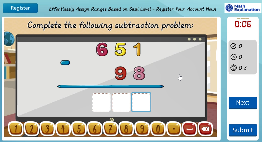 Withdraaws Math Math Explanation | Vertical subtraction with 4 digits with borrowing ...